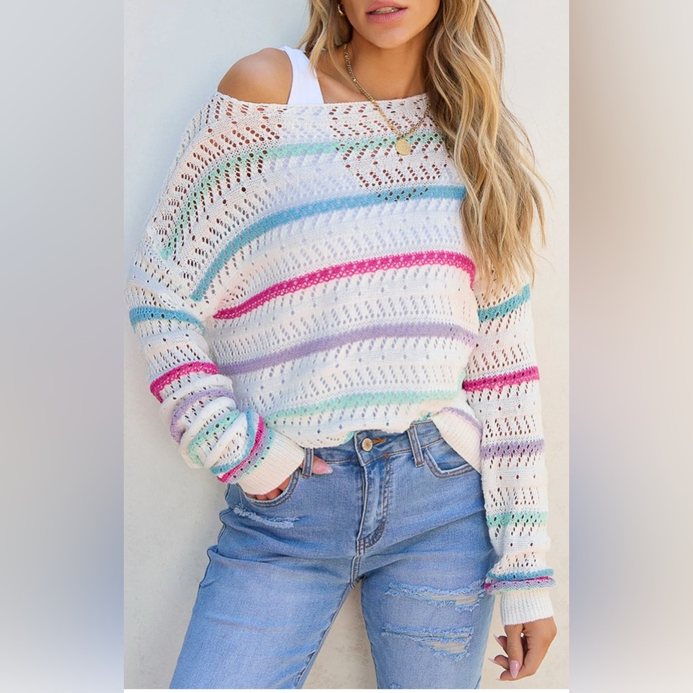 ✨ BiBi Multicolor Striped Open Knit Sweater